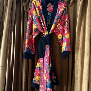 Floral Kimono with Black Trim silky fabric !!